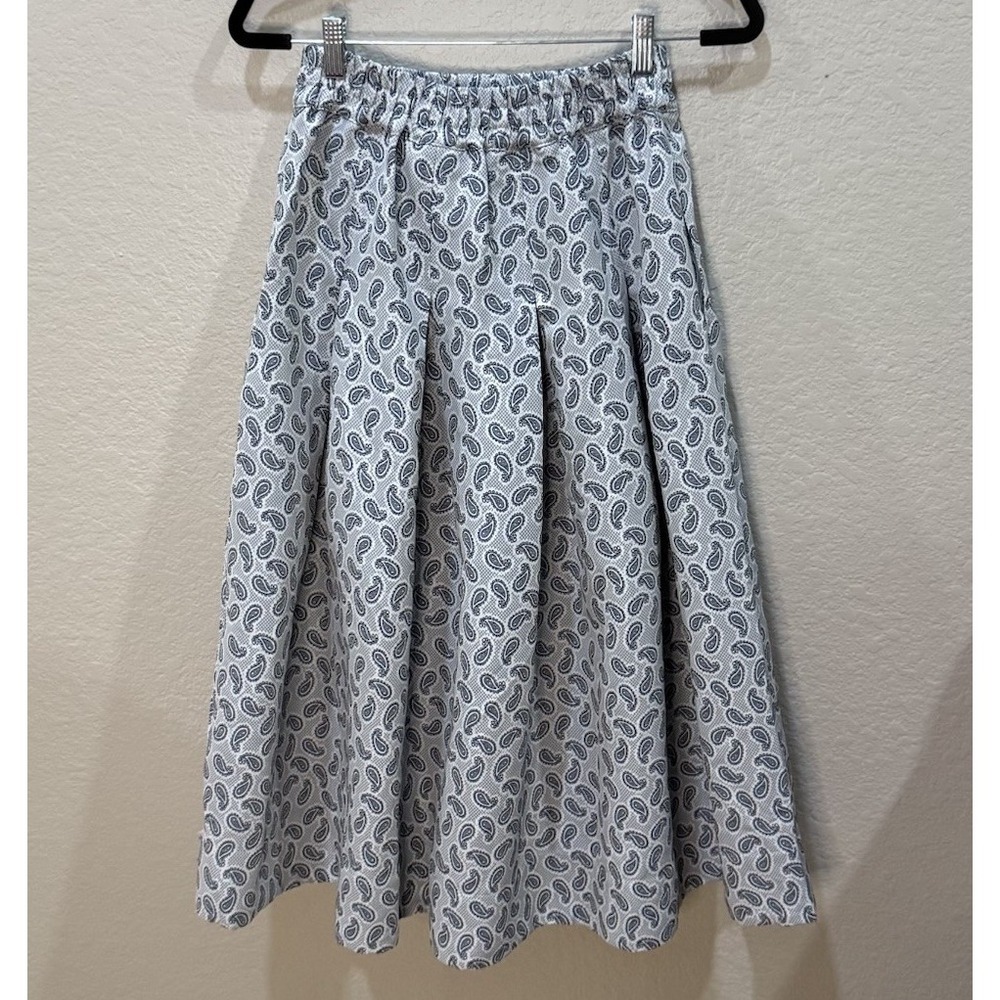 BURU Blue Paisley Midi Skirt Coastal Chic Cottagecore Modest A-Line Feminine S